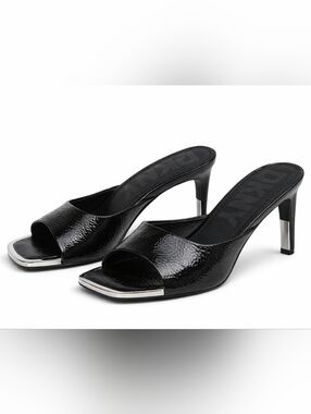 DKNY Anya High Heel Sandals Black Patent Mule Size 8.5 Open Toe